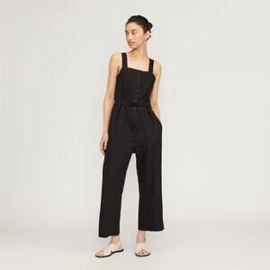 Everlane Black Linen Wide Leg Jumpsuit Women’s Size 4 Tie Waist Adjustable Strap